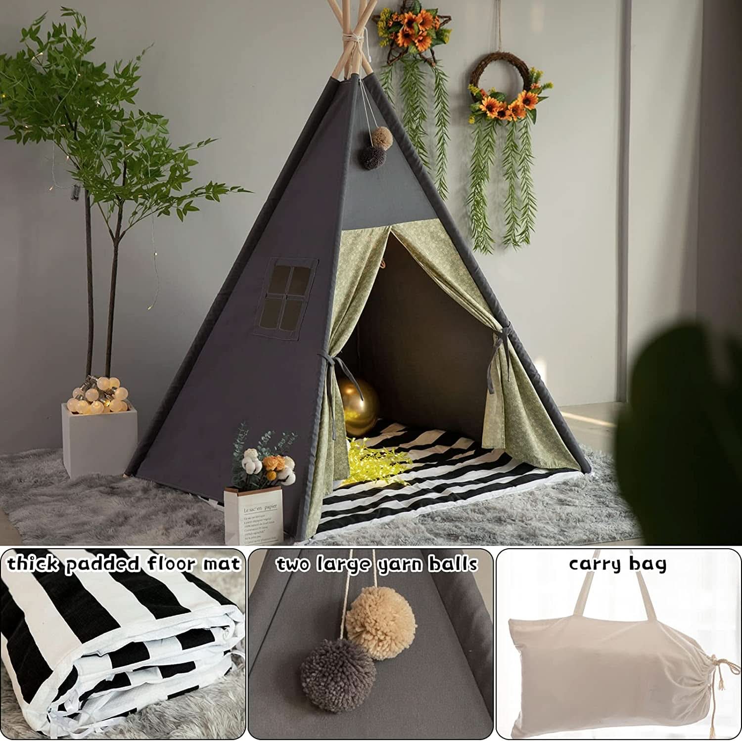 Prémium Teepee Játszósátor, párnázott matraccal